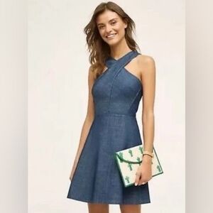 Holding Horses Eddi Denim Halter Mini Crossover Dress bought from Anthropologie
